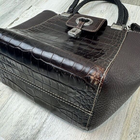 Brighton brown leather croc print shoulder bag with silver tone hardware - Picture 11 of 12